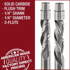 3-Flute Solid Carbide Flush Trim Bit 1/4" Shank 1/4" Diameter