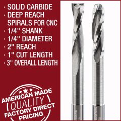 Solid Carbide Deep Reach Spiral Bits with square and radius ends
