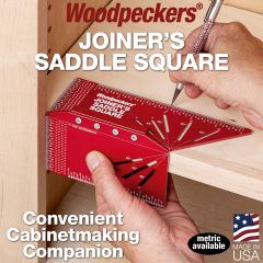 Using the laser-engraved scales on the edge of the Joiner’s Saddle Square to mark a dimension.