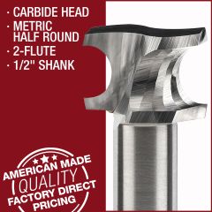 carbide head metric half round 2 flute router bits