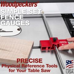 Simple Set Fence Gauge on table saw with probe extended to rip fence.
