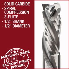 solid carbide spiral compression 3 flute 1/2 shank router bits