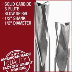 3 flute slow spiral 1/2 diameter router bit