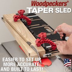 Taper Sled in use with 2" thick table leg at end of completed cut.