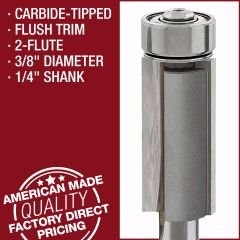 carbide tipped flush trim 2 flute 3/8 diameter 1/4 shank router bit