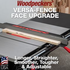 48" Versa-Fence attached to SawStop table saw fence. Maple board in process of being ripped along fence.