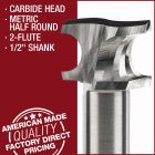 carbide head metric half round 2 flute router bits